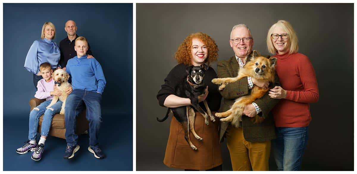 a selection of family photographs including a dog taken by Northern Irelands Top dog photographer